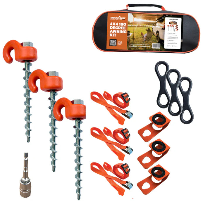 180° 4x4 Awning Tie Down Kit with Straps | Secure Your Awning