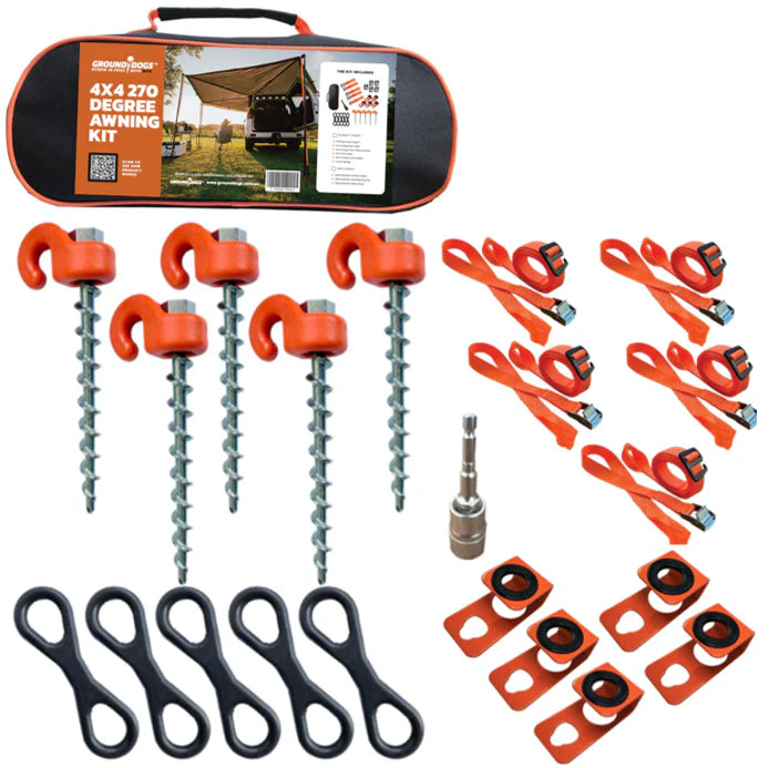 270° Awning Tie Down Pack with Straps | Complete 4x4 Anchoring Kit