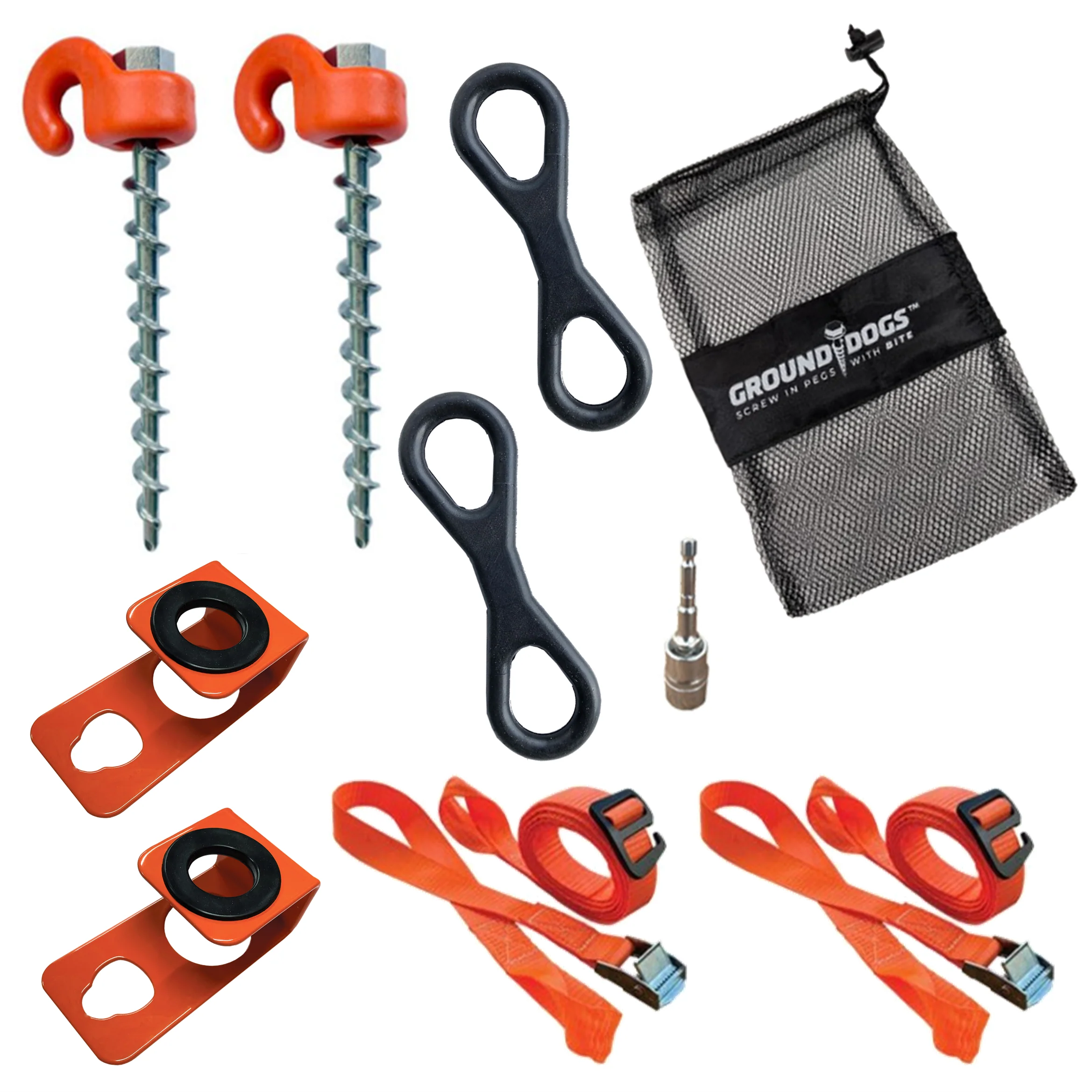 4x4 Side Awning Tie Down Kit with Straps | Ground Dogs (Free Canvas Bag & Socket)