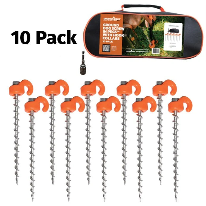 Ground Dog Screw in Peg with Hook Collar 250mm - 10 Pack