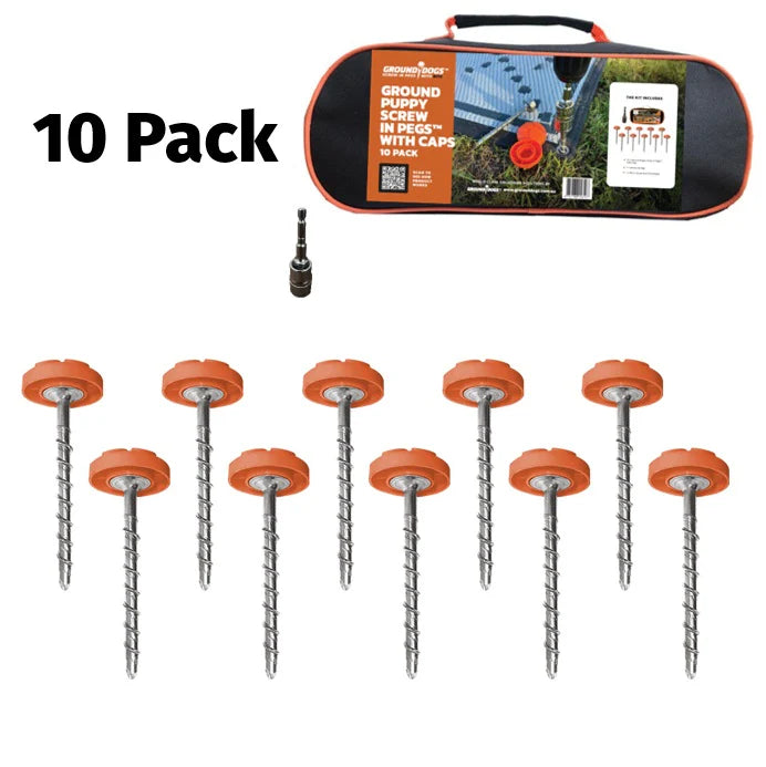 Ground Puppy® Screw-In Mat Pegs with Safety Cap 120mm | Caravan Mat & Groundsheet Pegs  - 10 Pack-1